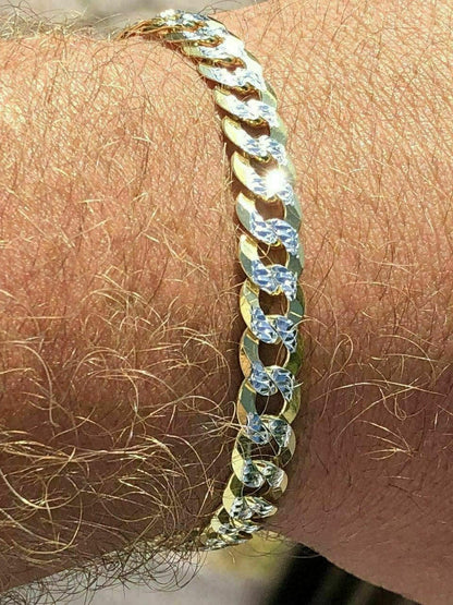 HarlemBling Mens Cuban Bracelet Diamond Cut Two Tone Real 14k Gold and Solid 925 Silver Italy