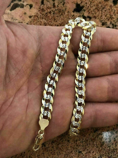 HarlemBling Mens Cuban Bracelet Diamond Cut Two Tone Real 14k Gold and Solid 925 Silver Italy