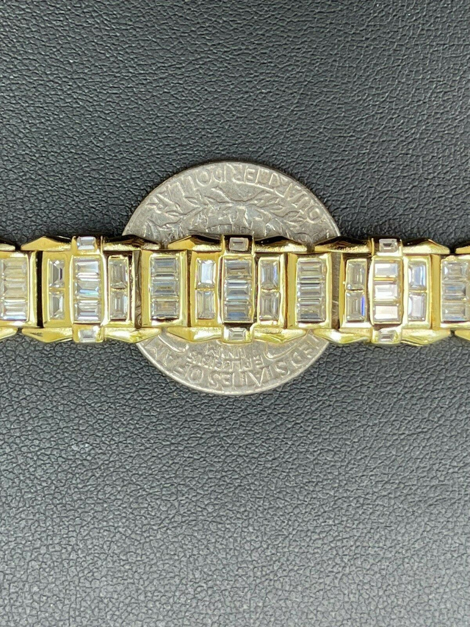 HarlemBling Mens Custom 14K Gold Vermeil Real 925 Silver Bracelet Iced Baguette Diamond Out