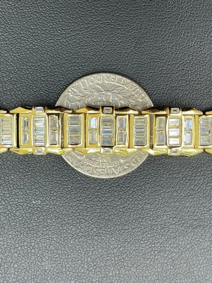 HarlemBling Mens Custom 14K Gold Vermeil Real 925 Silver Bracelet Iced Baguette Diamond Out