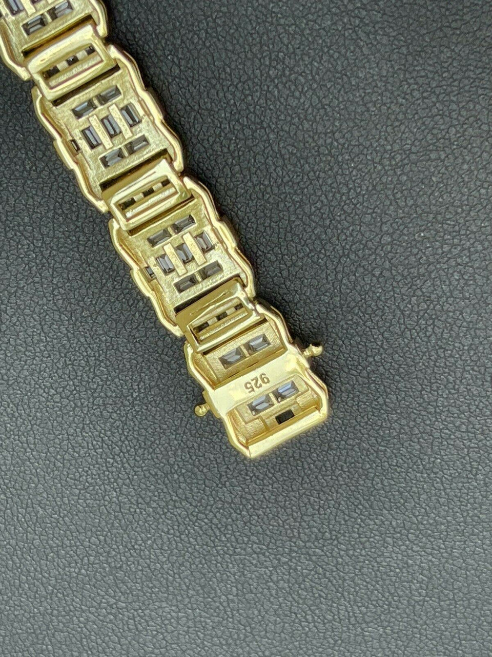 HarlemBling Mens Custom 14K Gold Vermeil Real 925 Silver Bracelet Iced Baguette Diamond Out
