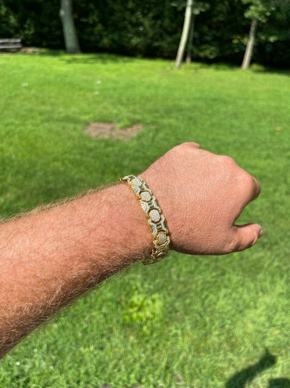 HarlemBling Mens Custom 14k Gold Vermeil Real 925 Sterling Silver Bracelet Iced Diamond Out