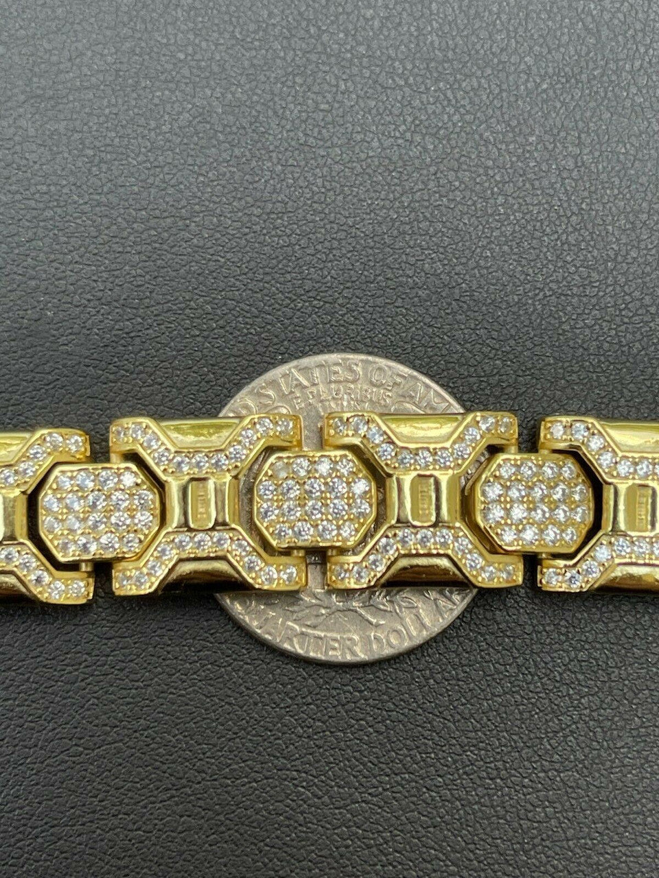 HarlemBling Mens Custom 14k Gold Vermeil Real 925 Sterling Silver Bracelet Iced Diamond Out