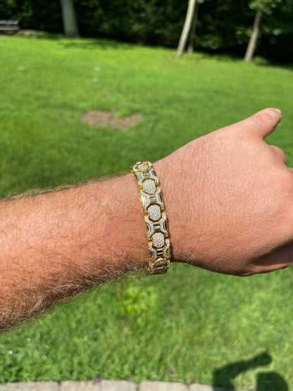 HarlemBling Mens Custom 14k Gold Vermeil Real 925 Sterling Silver Bracelet Iced Diamond Out