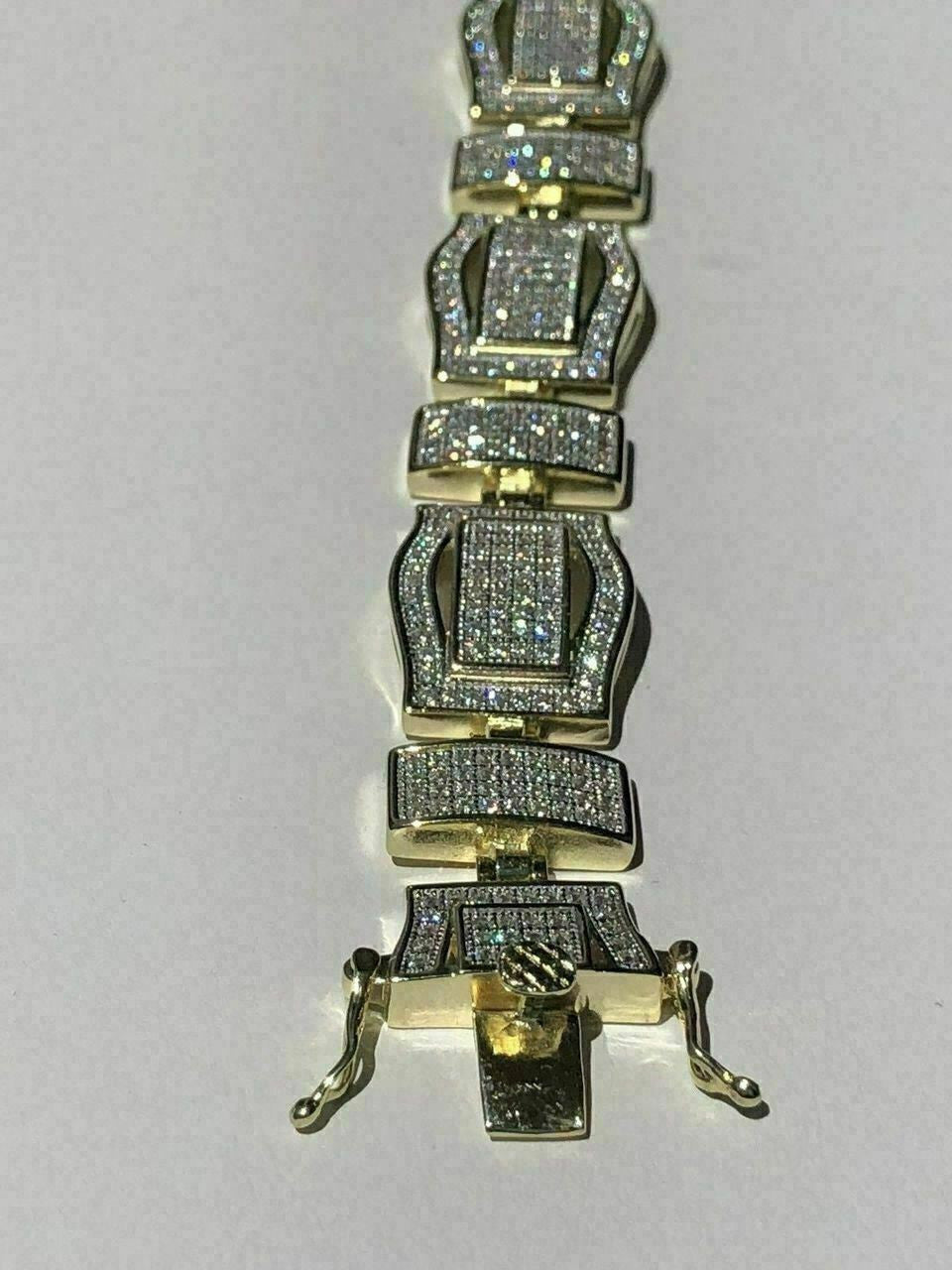 HarlemBling Mens Custom Bracelet 14k Yellow Gold Over Solid 925 Silver 10ct Manmade Diamonds