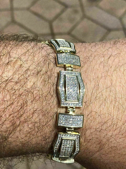 HarlemBling Mens Custom Bracelet 14k Yellow Gold Over Solid 925 Silver 10ct Manmade Diamonds