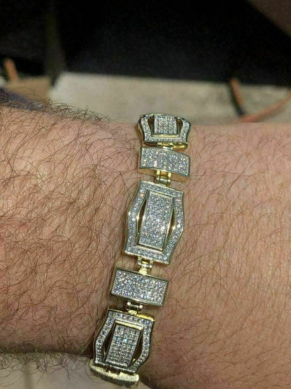 HarlemBling Mens Custom Bracelet 14k Yellow Gold Over Solid 925 Silver 10ct Manmade Diamonds