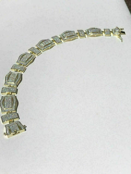 HarlemBling Mens Custom Bracelet 14k Yellow Gold Over Solid 925 Silver 10ct Manmade Diamonds