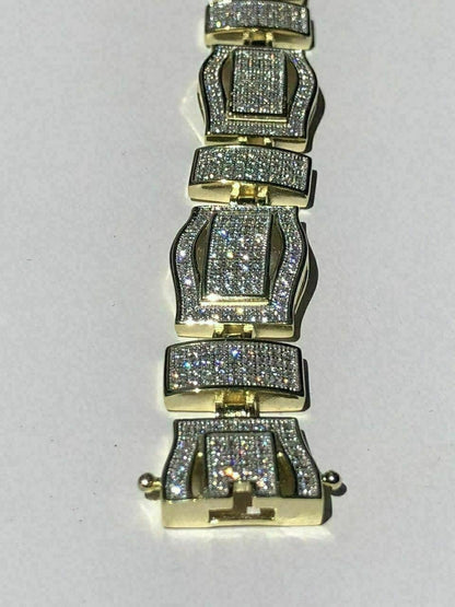 HarlemBling Mens Custom Bracelet 14k Yellow Gold Over Solid 925 Silver 10ct Manmade Diamonds