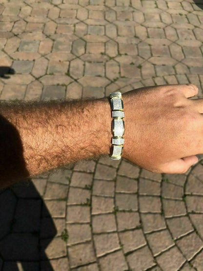 HarlemBling Mens Custom Bracelet 14k Yellow Gold Over Solid 925 Silver 12ct Manmade Diamonds