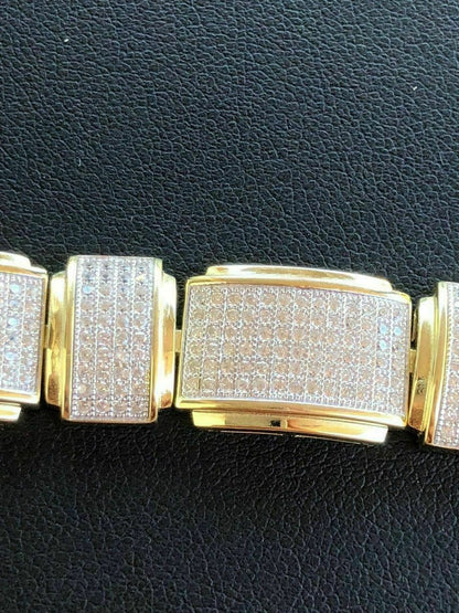 HarlemBling Mens Custom Bracelet 14k Yellow Gold Over Solid 925 Silver 12ct Manmade Diamonds