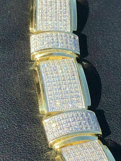 HarlemBling Mens Custom Bracelet 14k Yellow Gold Over Solid 925 Silver 12ct Manmade Diamonds