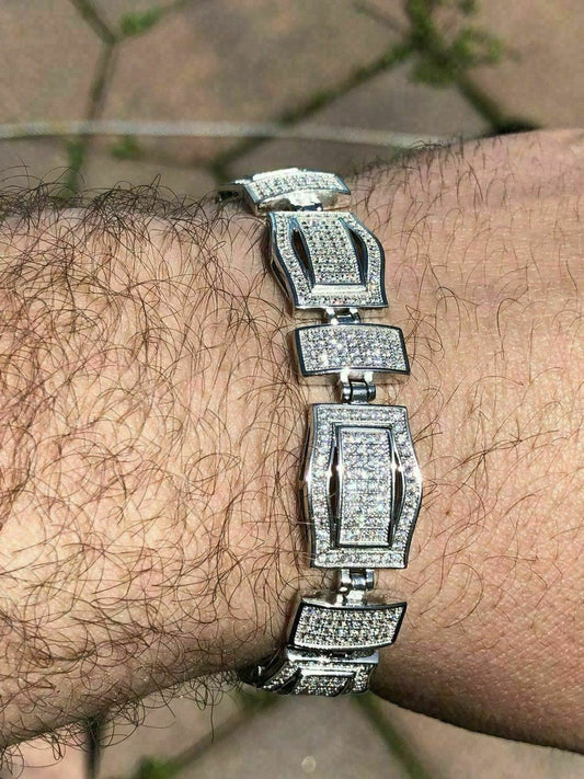 HarlemBling Mens Custom Bracelet Solid 925 Silver 12ct Diamonds 14mm Thick UNIQUE Piece