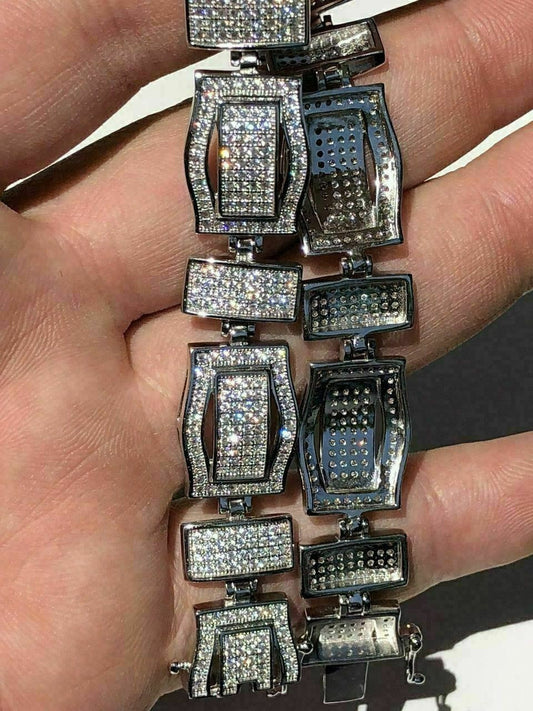 HarlemBling Mens Custom Bracelet Solid 925 Silver 12ct Diamonds 14mm Thick UNIQUE Piece