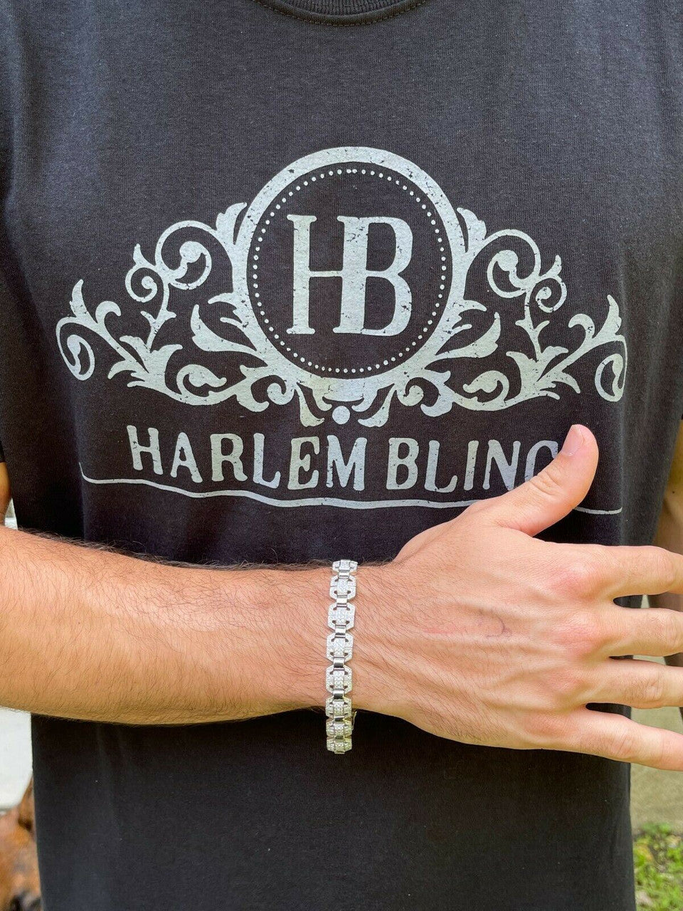 HarlemBling Mens Custom Designer Square Link Real 925 Sterling Silver Bracelet Iced Diamond