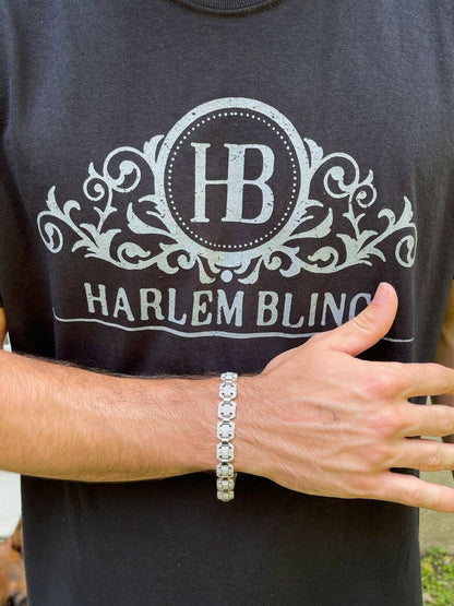 HarlemBling Mens Custom Designer Square Link Real 925 Sterling Silver Bracelet Iced Diamond