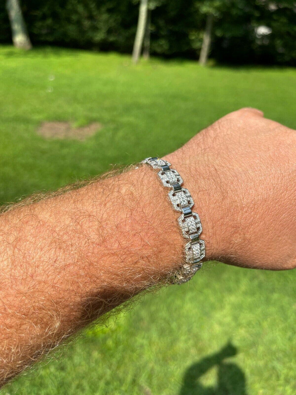 HarlemBling Mens Custom Designer Square Link Real 925 Sterling Silver Bracelet Iced Diamond