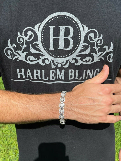 HarlemBling Mens Custom Designer Square Link Real 925 Sterling Silver Bracelet Iced Diamond