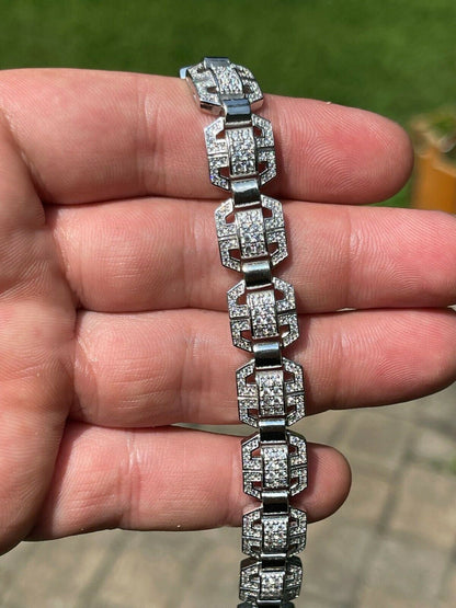 HarlemBling Mens Custom Designer Square Link Real 925 Sterling Silver Bracelet Iced Diamond