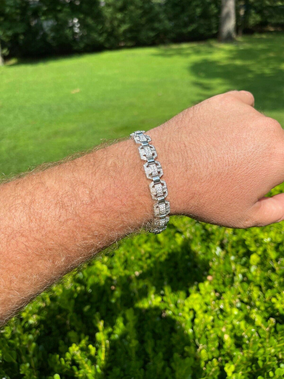 HarlemBling Mens Custom Designer Square Link Real 925 Sterling Silver Bracelet Iced Diamond