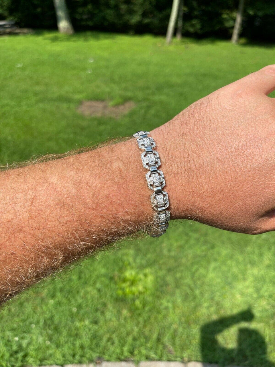 HarlemBling Mens Custom Designer Square Link Real 925 Sterling Silver Bracelet Iced Diamond