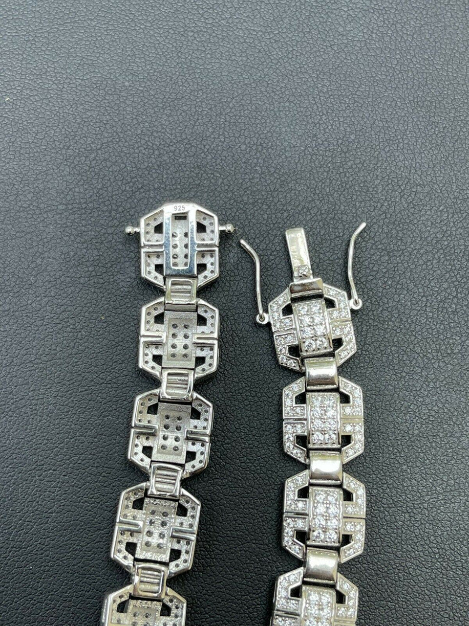 HarlemBling Mens Custom Designer Square Link Real 925 Sterling Silver Bracelet Iced Diamond