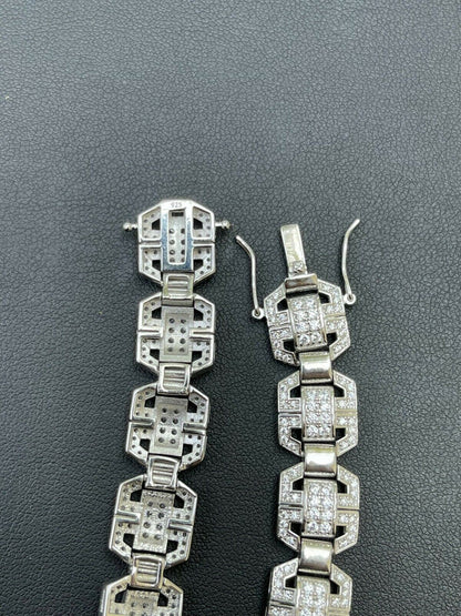 HarlemBling Mens Custom Designer Square Link Real 925 Sterling Silver Bracelet Iced Diamond