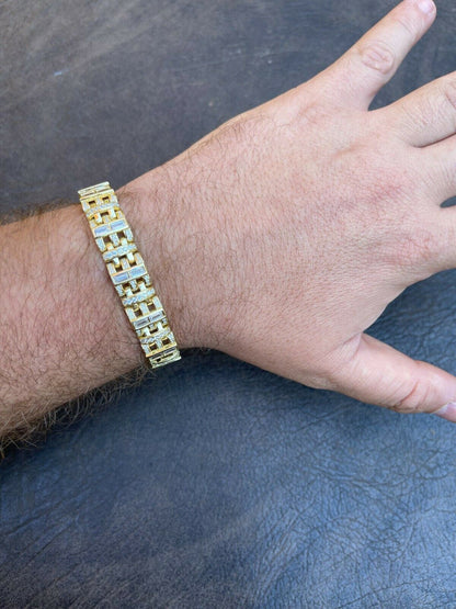 HarlemBling Mens Custom Link Bracelet Real 14k Gold Vermeil Silver Iced Baguette Out Diamond