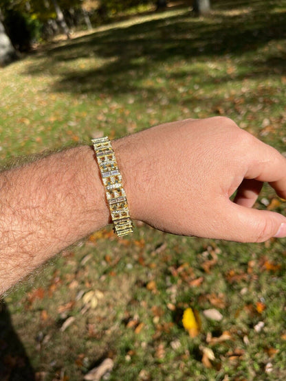HarlemBling Mens Custom Link Bracelet Real 14k Gold Vermeil Silver Iced Baguette Out Diamond