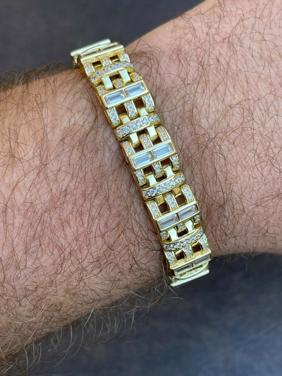 Mens Custom Link Bracelet Real 14k Gold Vermeil Silver Iced