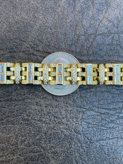 HarlemBling Mens Custom Link Bracelet Real 14k Gold Vermeil Silver Iced Baguette Out Diamond