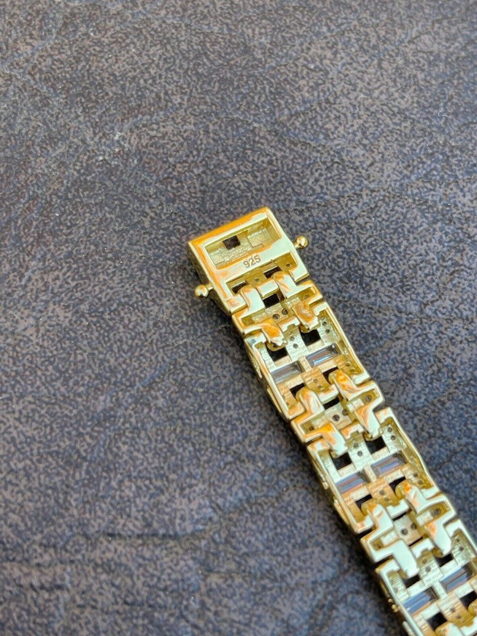 HarlemBling Mens Custom Link Bracelet Real 14k Gold Vermeil Silver Iced Baguette Out Diamond