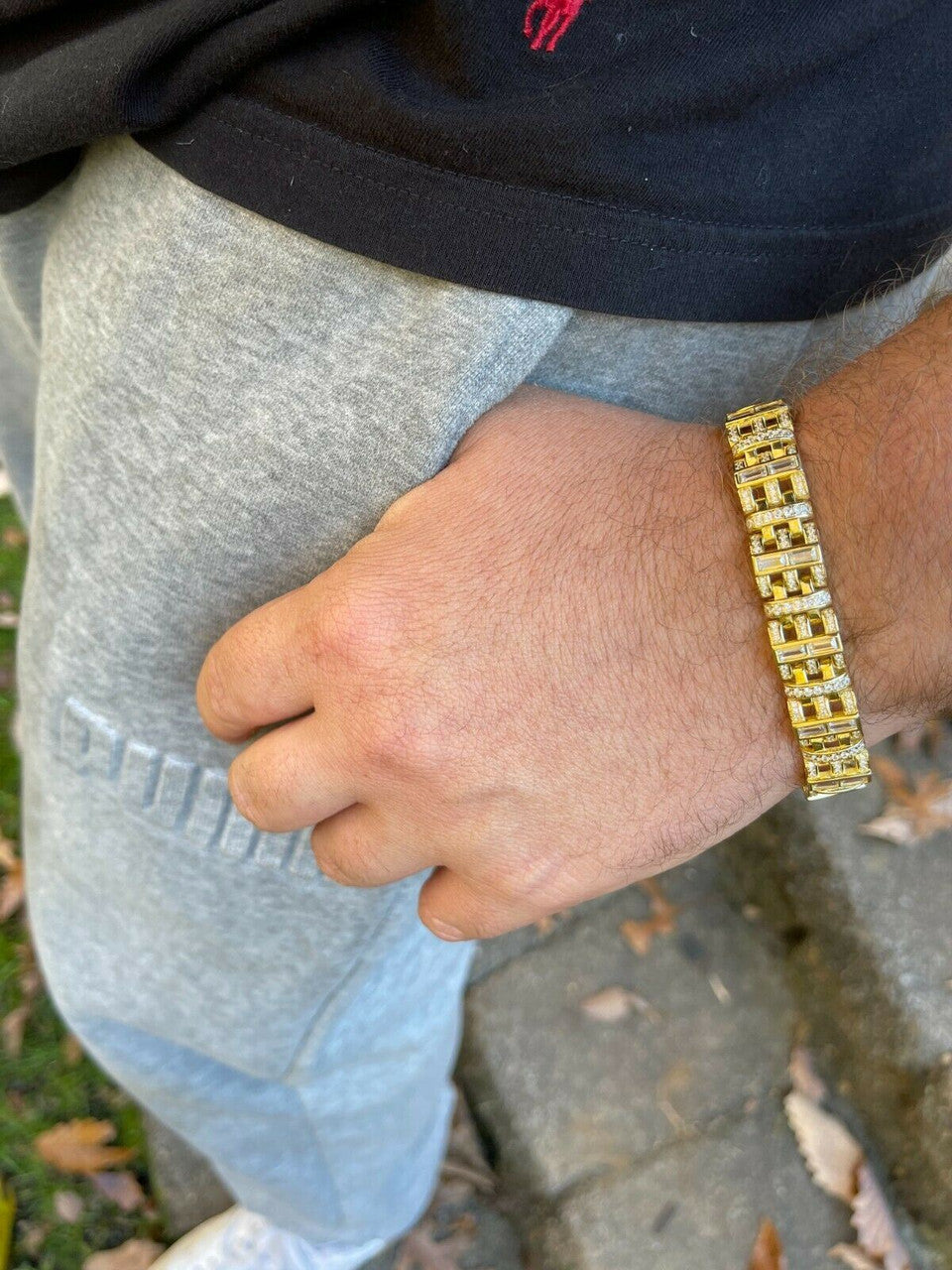 HarlemBling Mens Custom Link Bracelet Real 14k Gold Vermeil Silver Iced Baguette Out Diamond