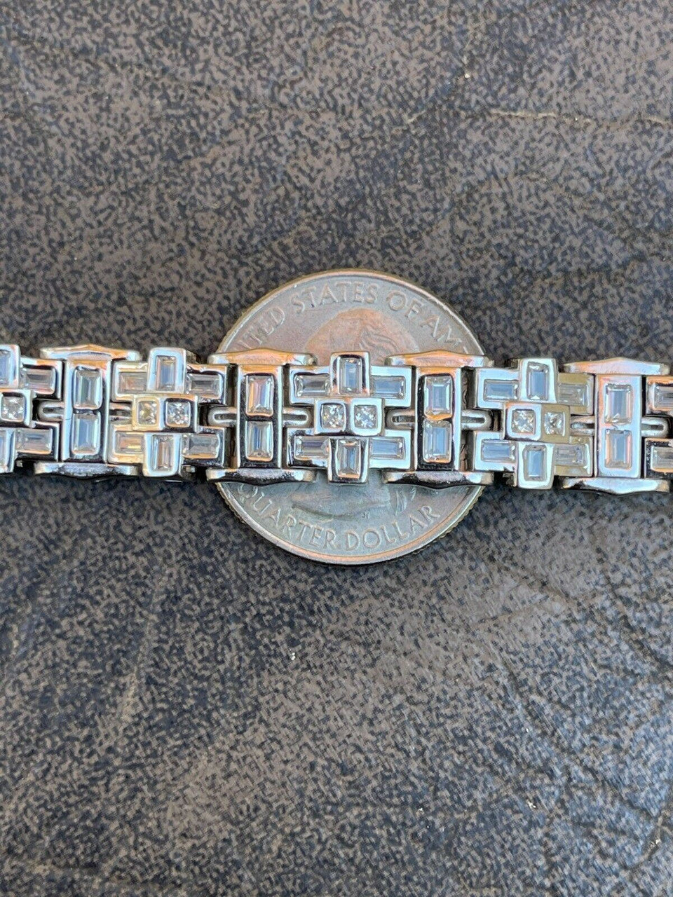 HarlemBling Mens Custom Link Bracelet Real 925 Sterling Silver Iced Baguette Diamond Hip Hop