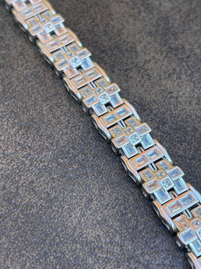 HarlemBling Mens Custom Link Bracelet Real 925 Sterling Silver Iced Baguette Diamond Hip Hop