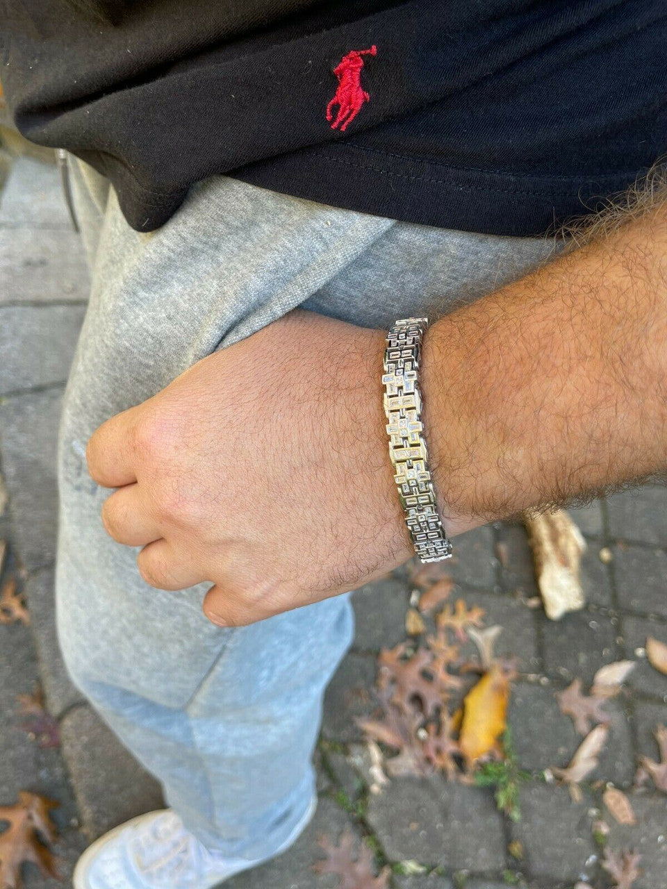 HarlemBling Mens Custom Link Bracelet Real 925 Sterling Silver Iced Baguette Diamond Hip Hop