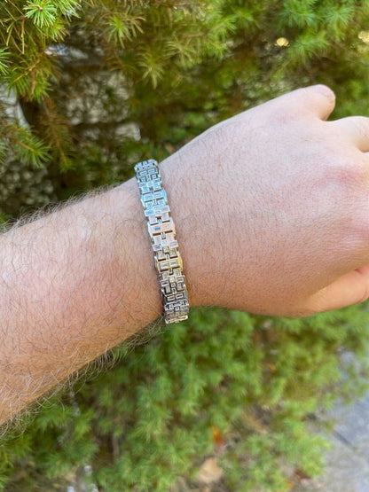 HarlemBling Mens Custom Link Bracelet Real 925 Sterling Silver Iced Baguette Diamond Hip Hop
