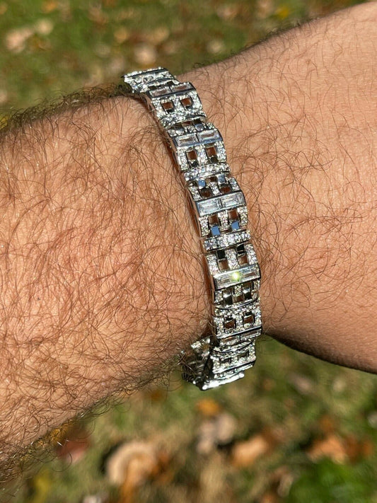 HarlemBling Mens Custom Link Bracelet Real 925 Sterling Silver Iced Baguette Out Diamond