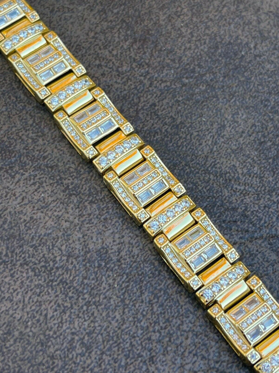 HarlemBling Mens Custom Link Real 14k Gold Vermeil Silver Bracelet Iced Baguette Out Diamond