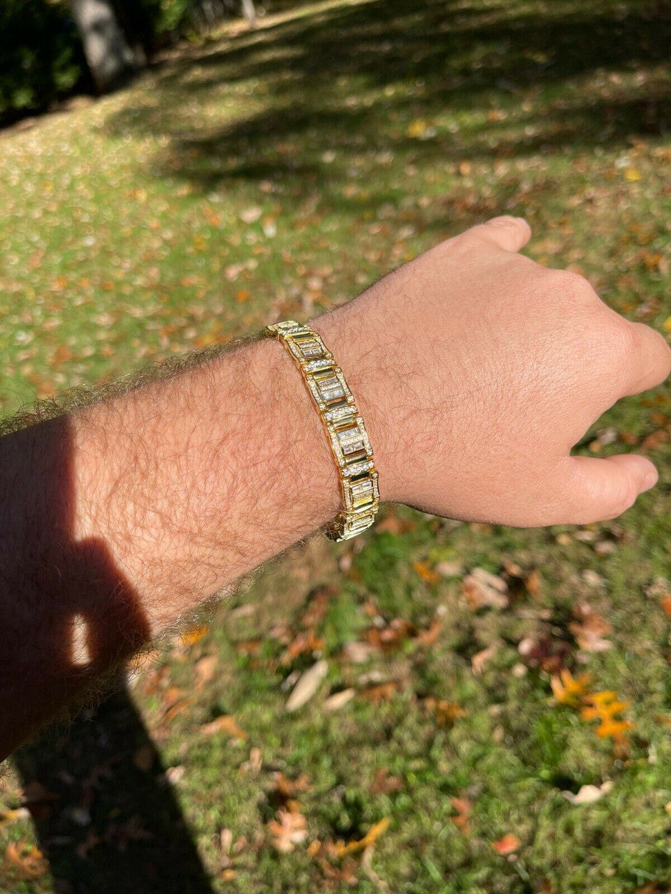 HarlemBling Mens Custom Link Real 14k Gold Vermeil Silver Bracelet Iced Baguette Out Diamond