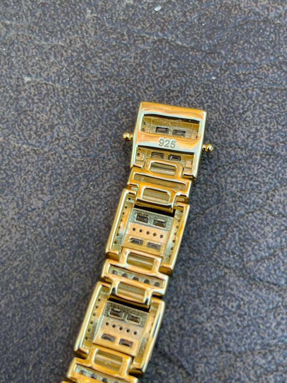 HarlemBling Mens Custom Link Real 14k Gold Vermeil Silver Bracelet Iced Baguette Out Diamond