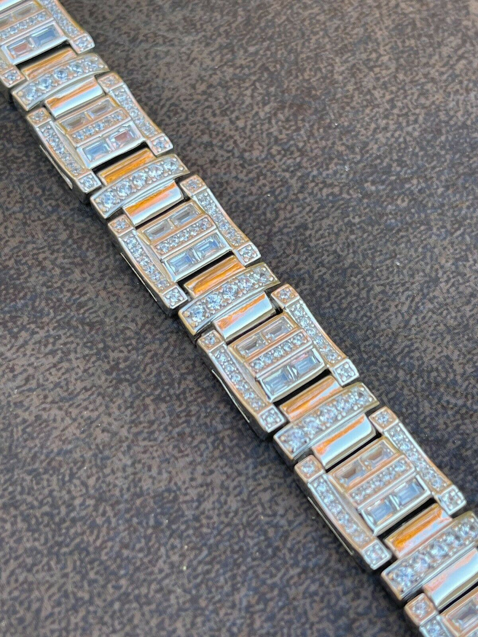 HarlemBling Mens Custom Link Real 925 Sterling Silver Bracelet Iced Baguette Diamond