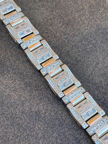 HarlemBling Mens Custom Link Real 925 Sterling Silver Bracelet Iced Baguette Diamond
