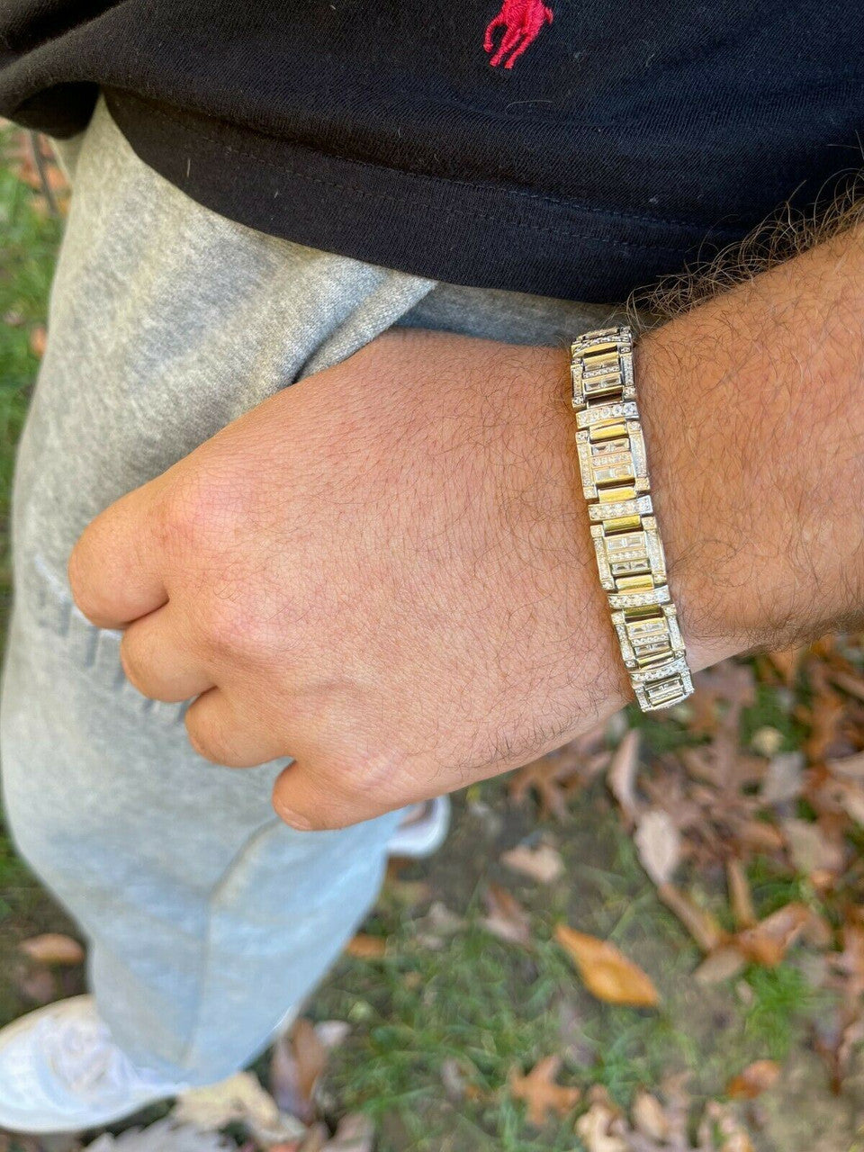 HarlemBling Mens Custom Link Real 925 Sterling Silver Bracelet Iced Baguette Diamond