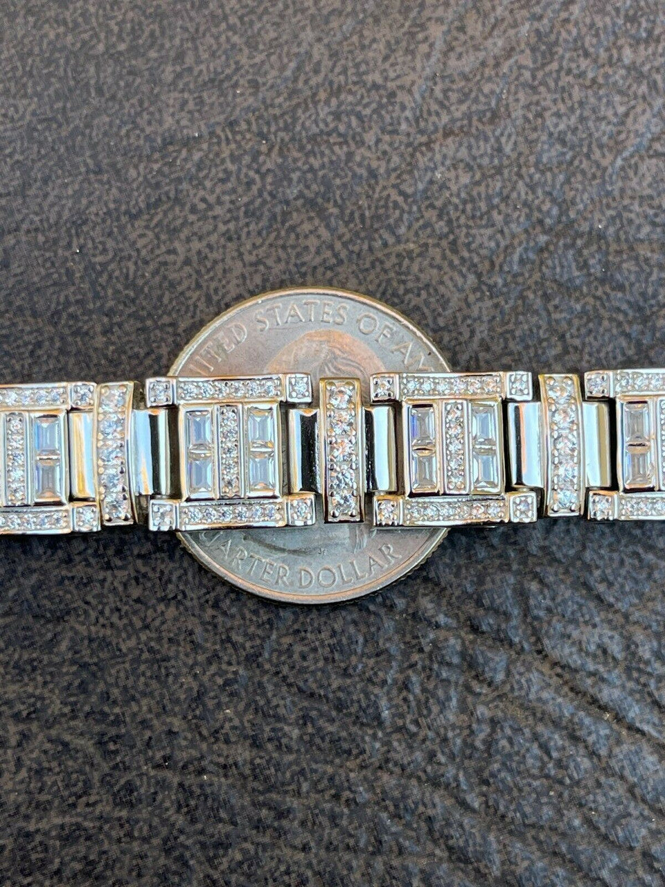 HarlemBling Mens Custom Link Real 925 Sterling Silver Bracelet Iced Baguette Diamond