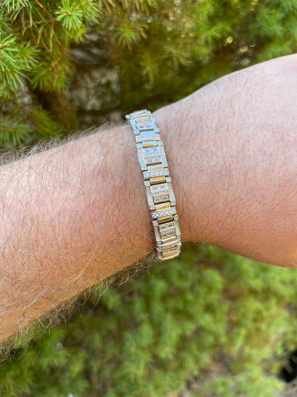 HarlemBling Mens Custom Link Real 925 Sterling Silver Bracelet Iced Baguette Diamond