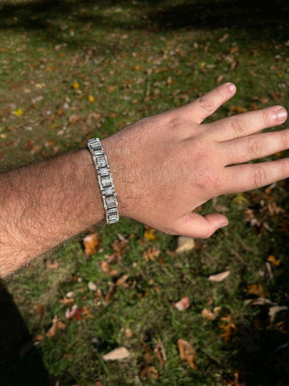 HarlemBling Mens Custom Link Real 925 Sterling Silver Bracelet Iced Baguette Diamond