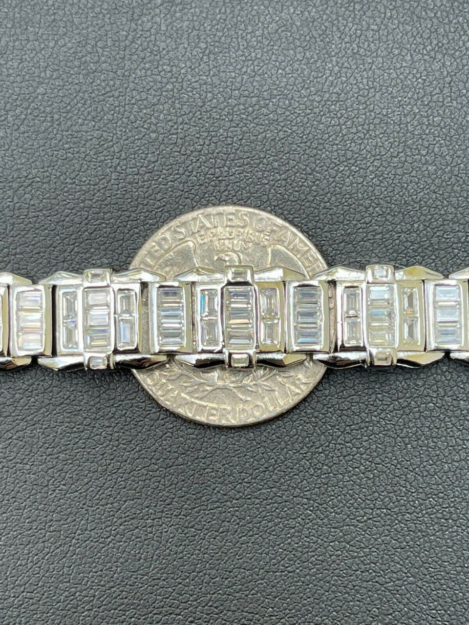 HarlemBling Mens Custom Link Real 925 Sterling Silver Bracelet Iced Baguette Out Diamond