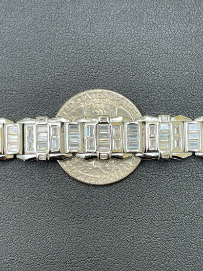 HarlemBling Mens Custom Link Real 925 Sterling Silver Bracelet Iced Baguette Out Diamond