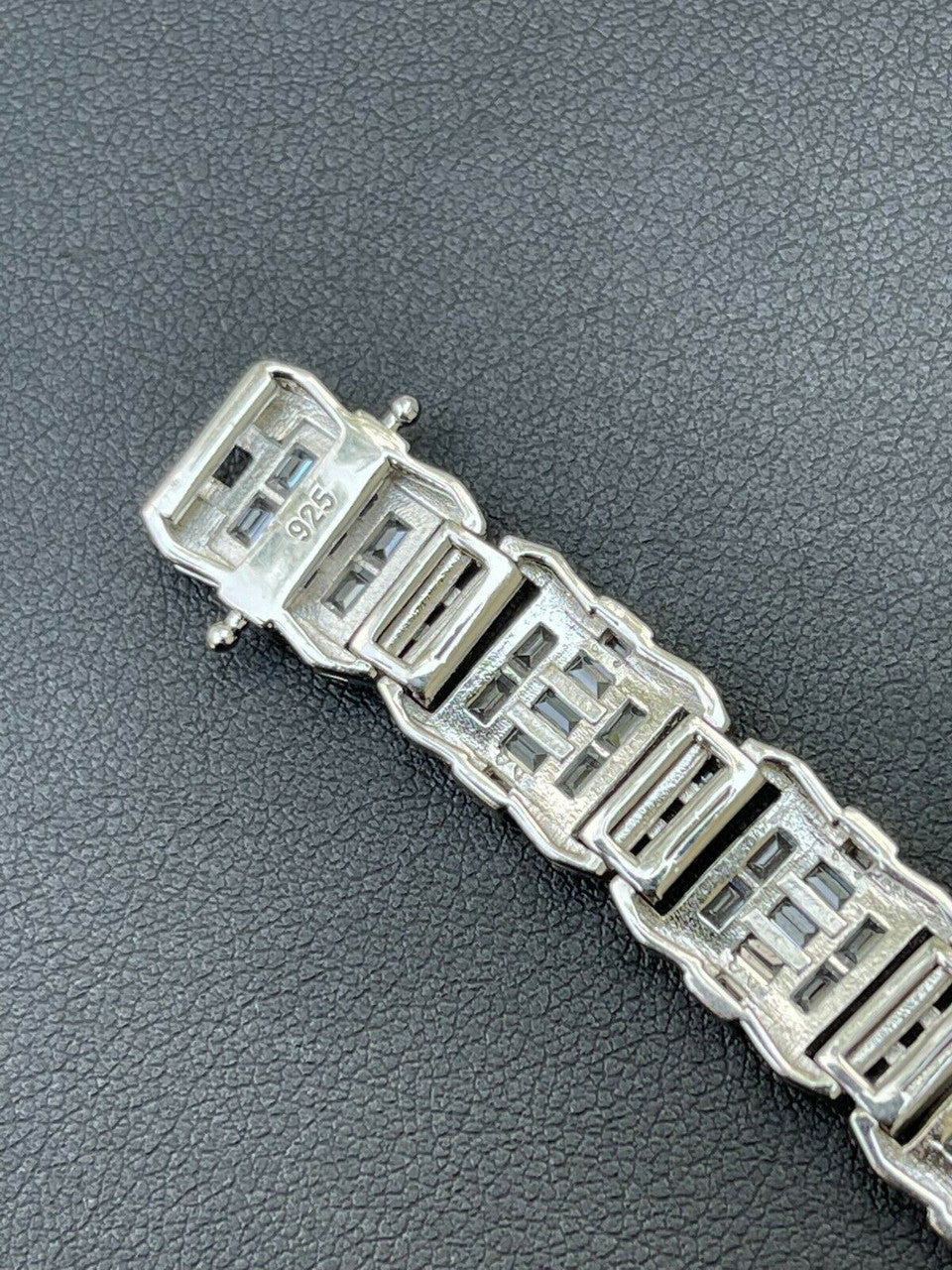HarlemBling Mens Custom Link Real 925 Sterling Silver Bracelet Iced Baguette Out Diamond